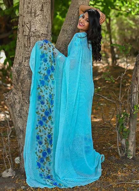 Dark Sky Blue Colour ASHIMA RIHANA FLOWER Weightless Sequence Fancy Ethnic Wear Saree Collection 3707